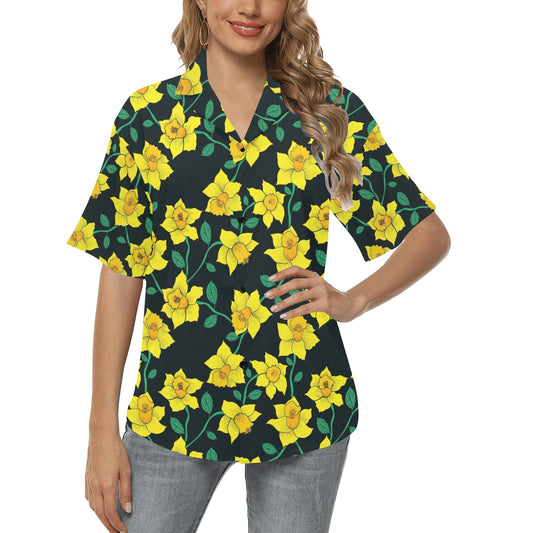 Daffodils Pattern Print Design DF03 Women's Hawaiian Shirt