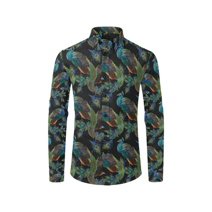 Peacock Pattern Print Design A04 Men's Long Sleeve Shirt
