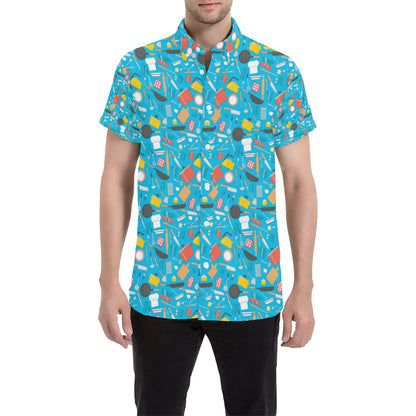 Cooking Kitchen Tools Pattern Print Design 03 Men's Short Sleeve Button Up Shirt