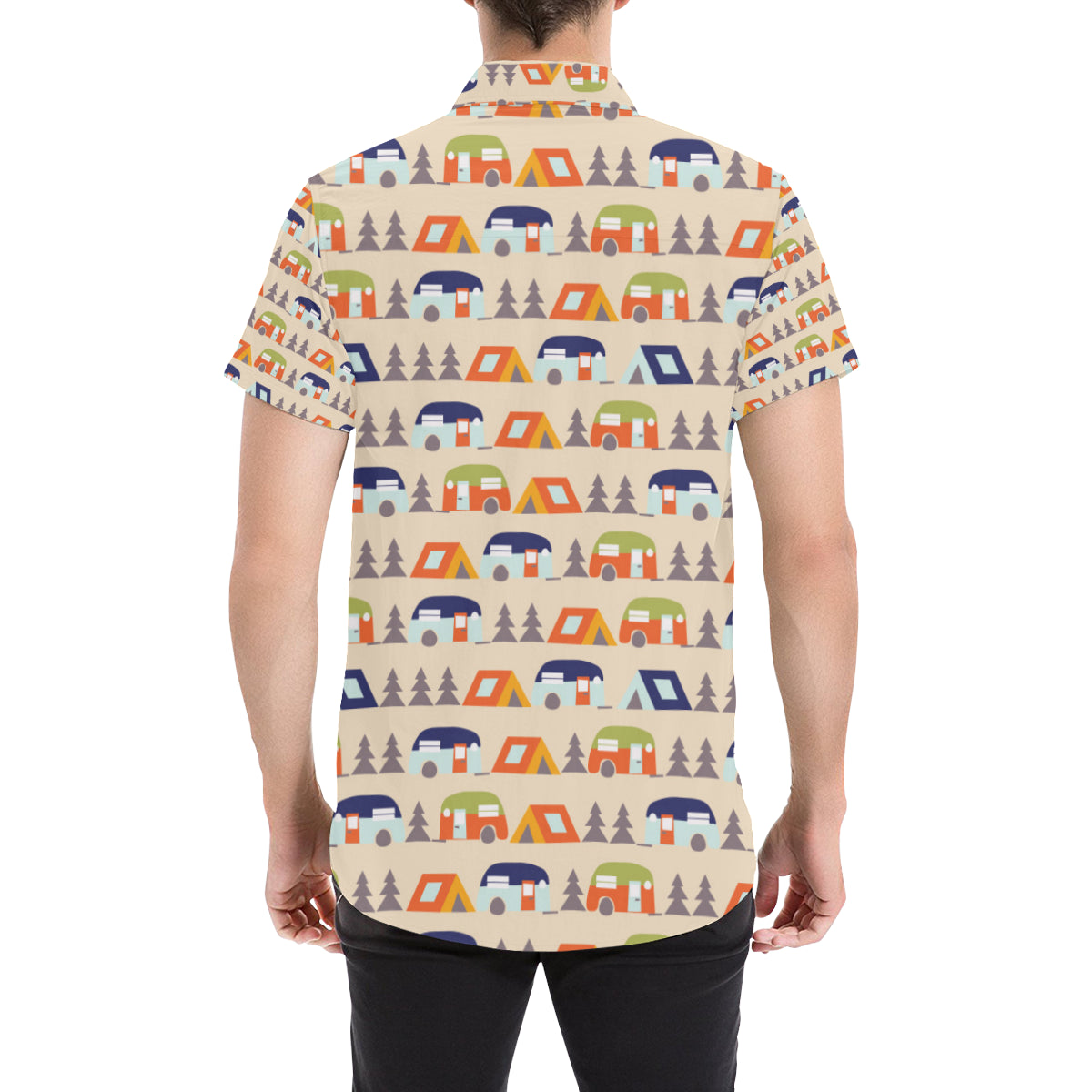 Camper Tent Pattern Print Design 03 Men's Short Sleeve Button Up Shirt