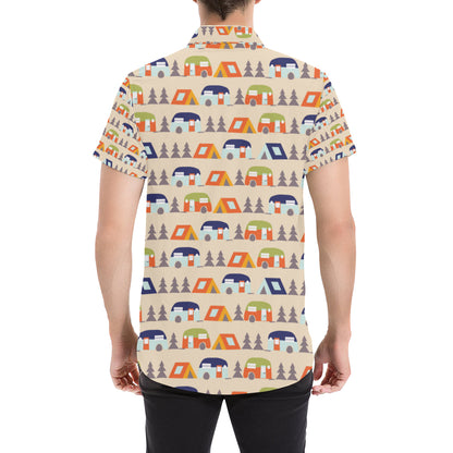 Camper Tent Pattern Print Design 03 Men's Short Sleeve Button Up Shirt