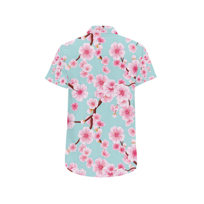 Cherry Blossom Pattern Print Design CB04 Men's Short Sleeve Button Up Shirt