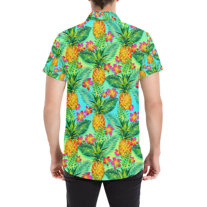 Pineapple Pattern Print Design PP010 Men's Short Sleeve Button Up Shirt