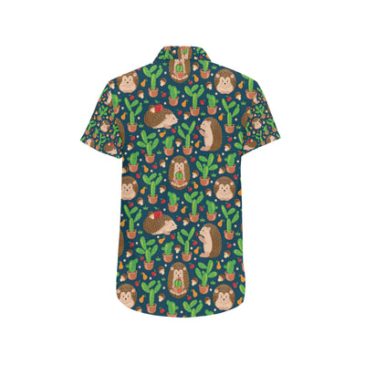 Hedgehog Cactus Pattern Print Design 04 Men's Short Sleeve Button Up Shirt