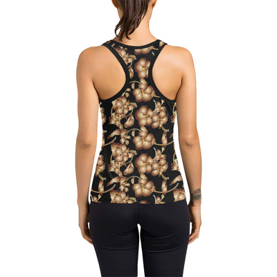 Brown Hibiscus Pattern Print Design HB06 Women's Racerback Tank Top