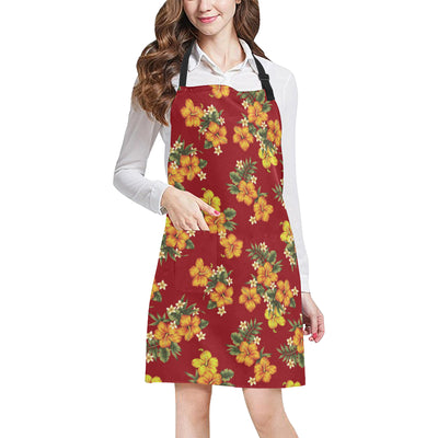 Orange Hibiscus Pattern Print Design HB026 Apron with Pocket