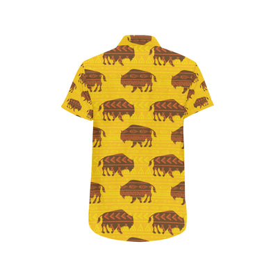 Bison Native Pattern Print Design 01 Men's Short Sleeve Button Up Shirt