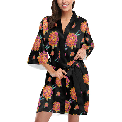 Marigold Pattern Print Design 01 Women's Short Kimono
