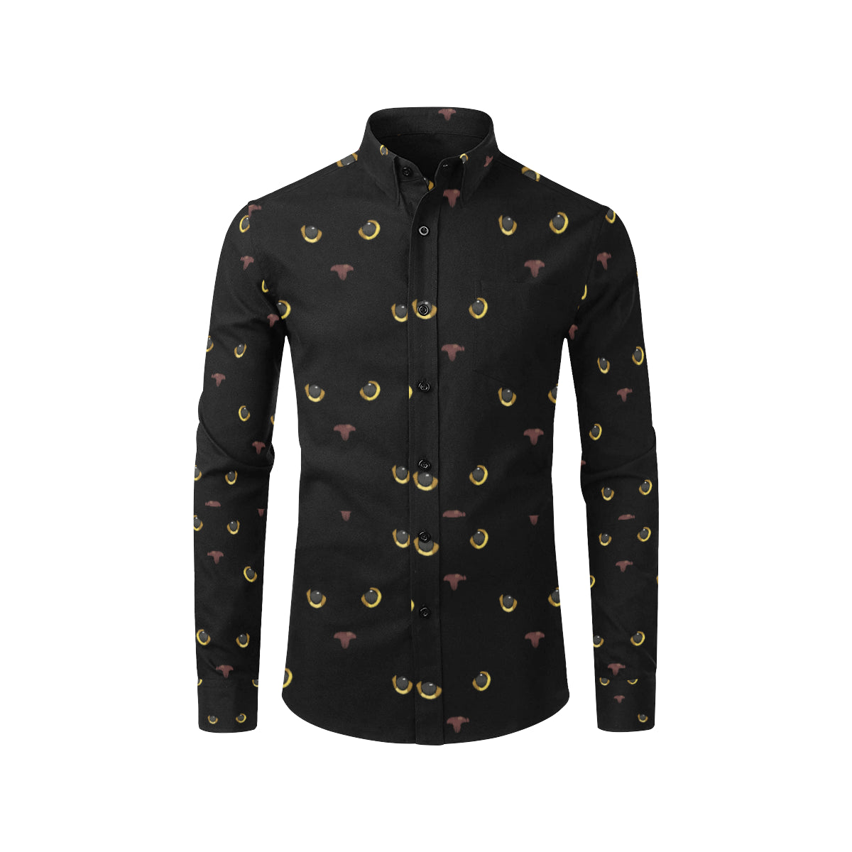 Black Cat Face Print Pattern Men's Long Sleeve Shirt