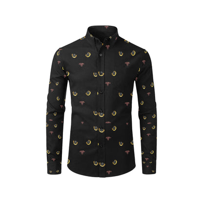 Black Cat Face Print Pattern Men's Long Sleeve Shirt