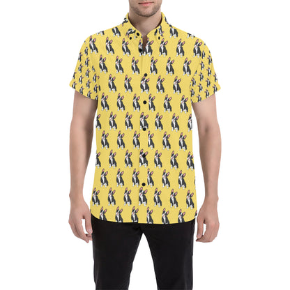 Boston Terrier Pattern Print Design 06 Men's Short Sleeve Button Up Shirt