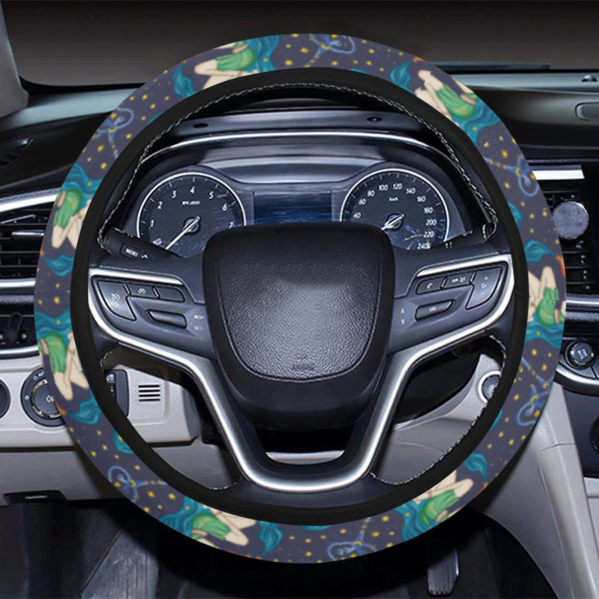 Aquarius Zodiac Pattern Print Design 03 Steering Wheel Cover with Elastic Edge
