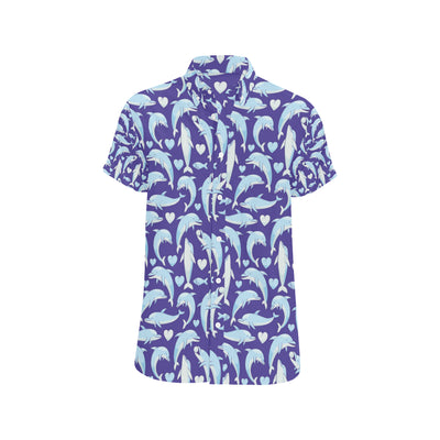 Dolphin Smile Print Pattern Men's Short Sleeve Button Up Shirt