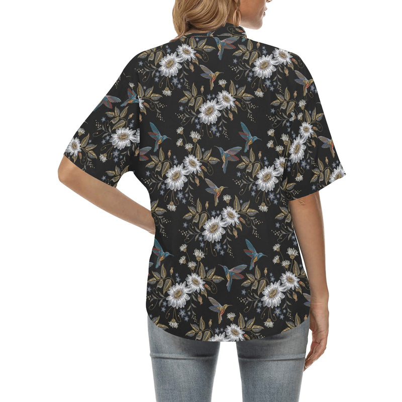 Hummingbird with Embroidery Themed Print Women's Hawaiian Shirt