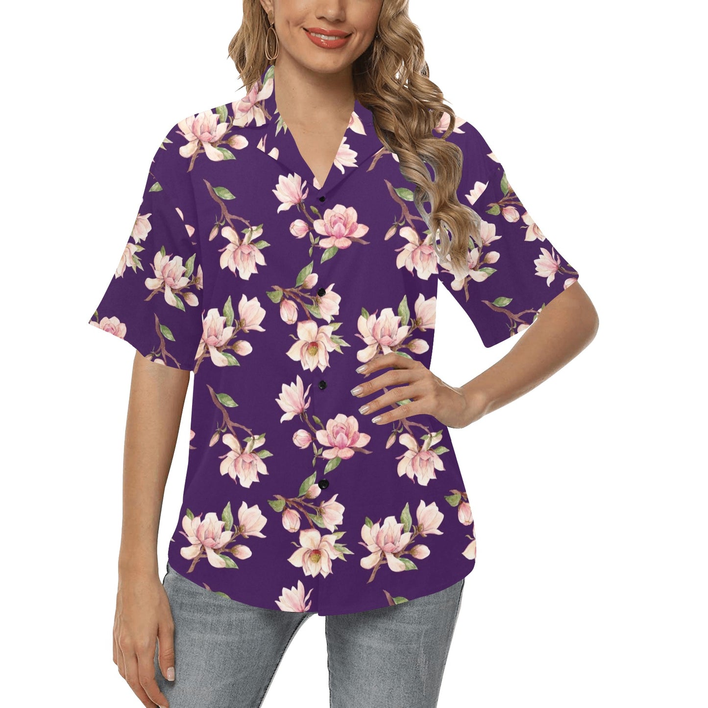 Magnolia Pattern Print Design MAG02 Women's Hawaiian Shirt