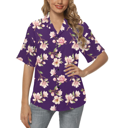 Magnolia Pattern Print Design MAG02 Women's Hawaiian Shirt