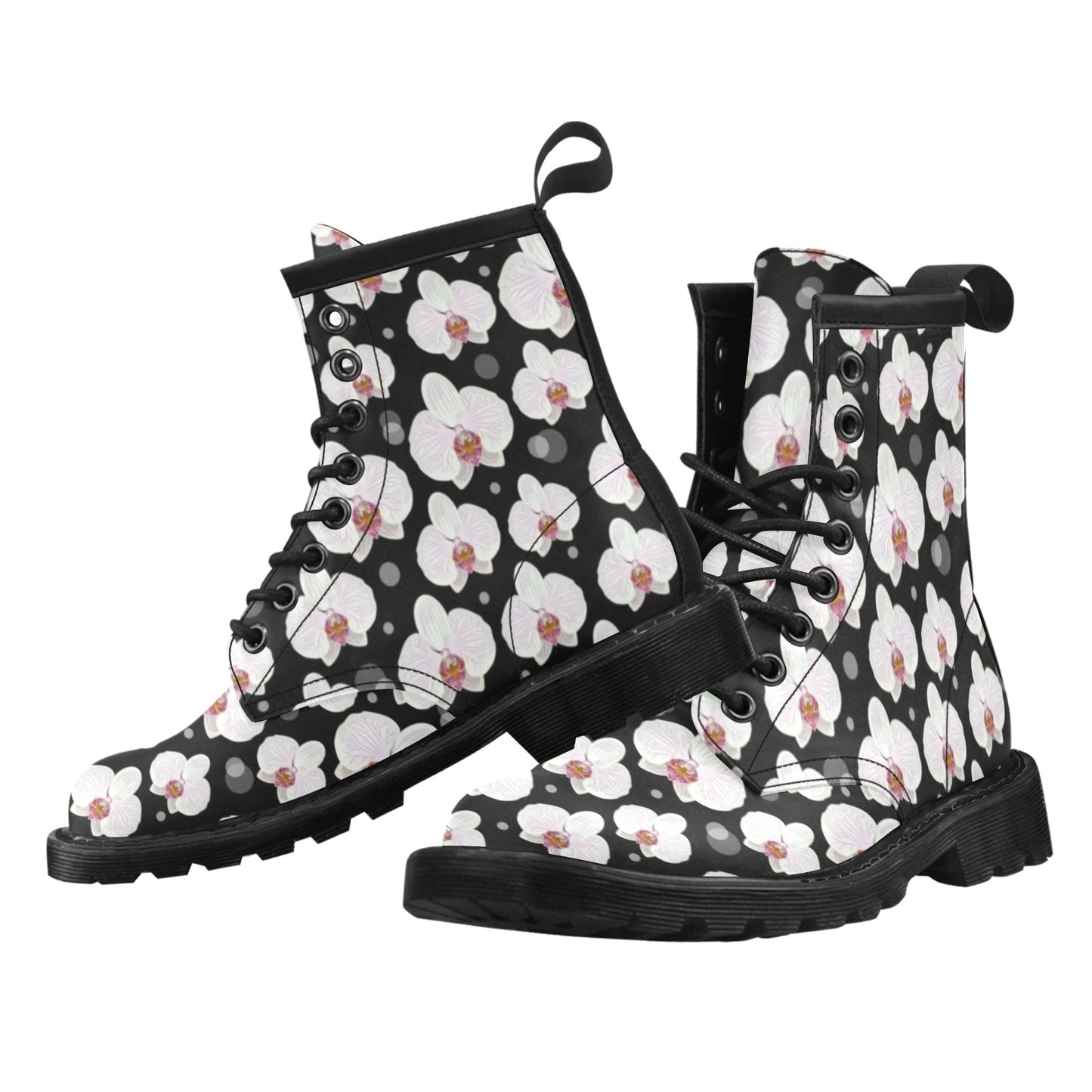 Orchid White Pattern Print Design OR09 Women's Boots