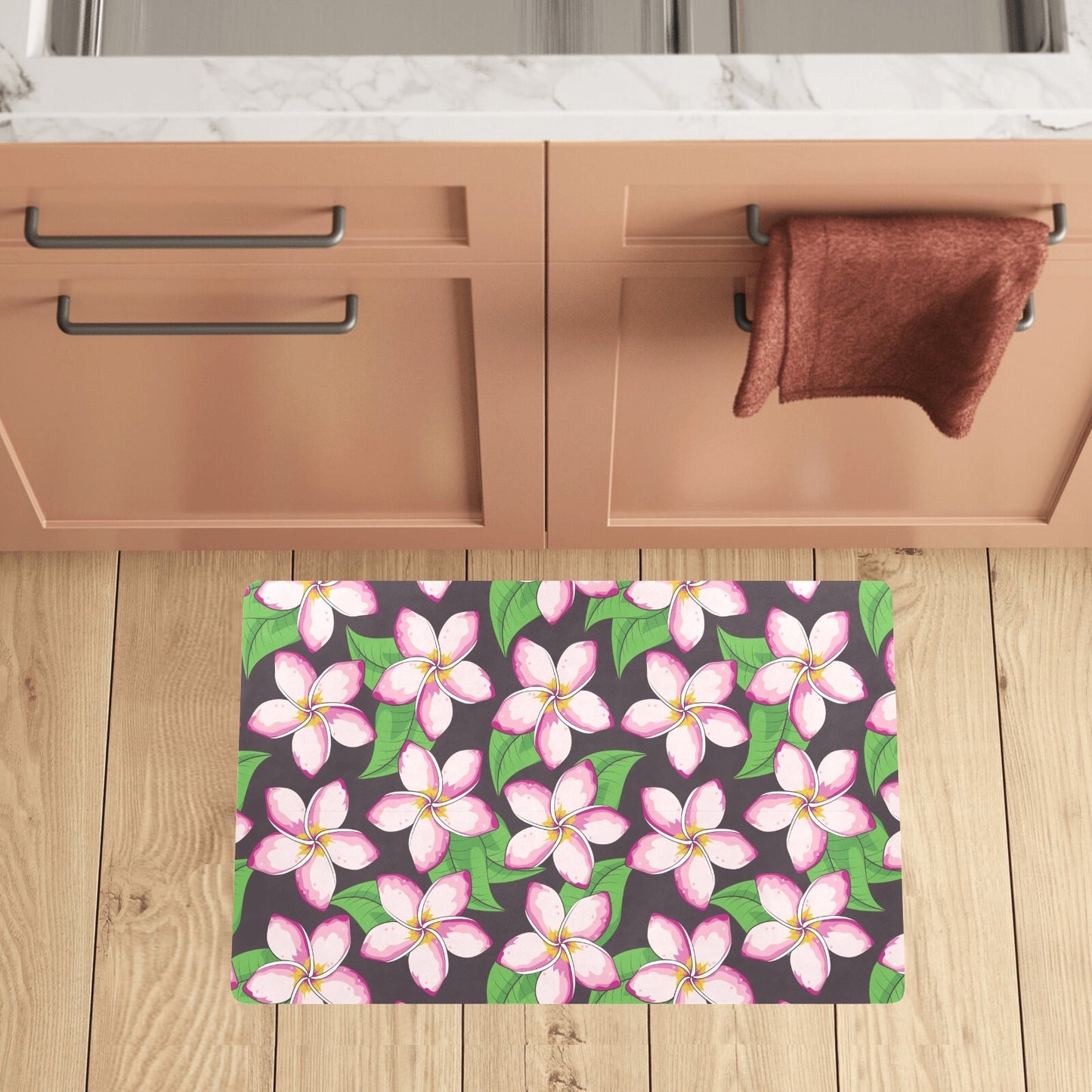 Pink Plumeria Pattern Print Design PM019 Kitchen Mat