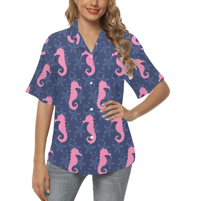 SeaHorse Pink Pattern Print Design 02 Women's Hawaiian Shirt