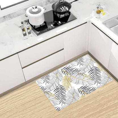 Gold Glitter Tropical Palm Leaves Kitchen Mat