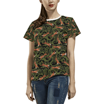 Tiger Pattern Print Design LKS303 Women's  T-shirt