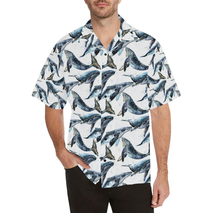 Blue Whale Pattern Print Design 03 Men's Hawaiian Shirt