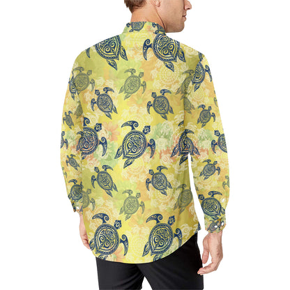 Hawaiian Turtle Tribal Design Print Men's Long Sleeve Shirt