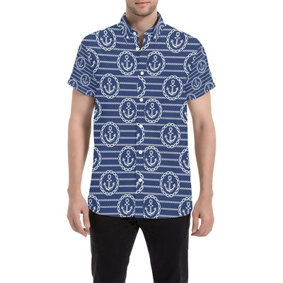 Anchor Stripe Pattern Men's Short Sleeve Button Up Shirt