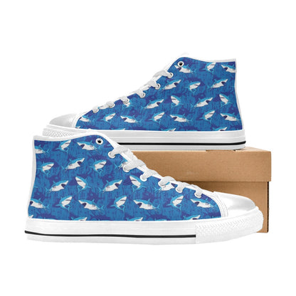Shark Print Design LKS308 High Top Women's White Shoes