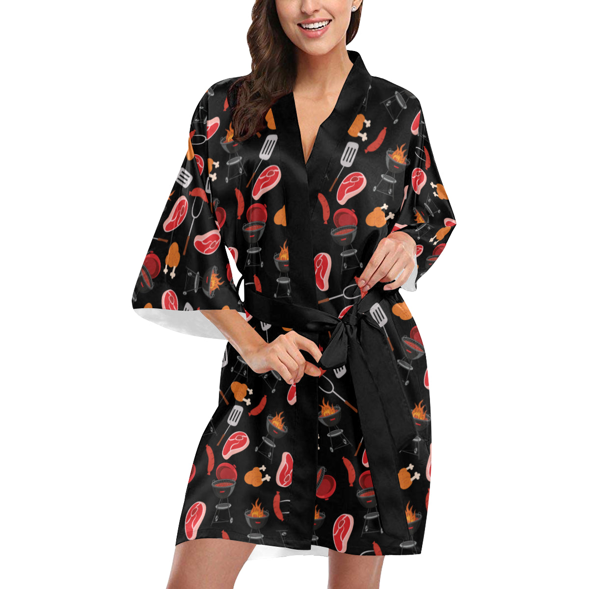 Barbecue Pattern Print Design 04 Women's Short Kimono