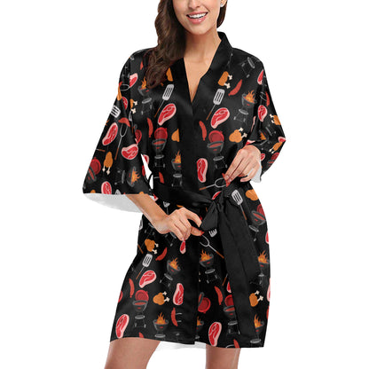 Barbecue Pattern Print Design 04 Women's Short Kimono