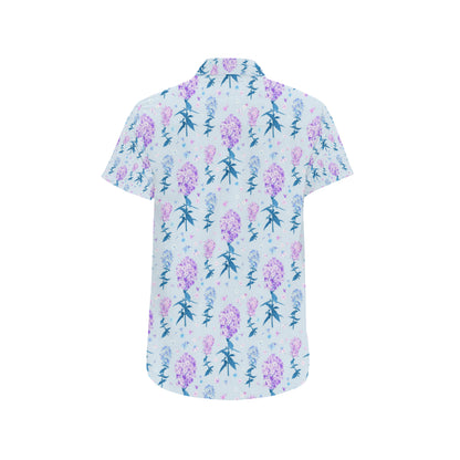 Lilac Pattern Print Design LI05 Men's Short Sleeve Button Up Shirt