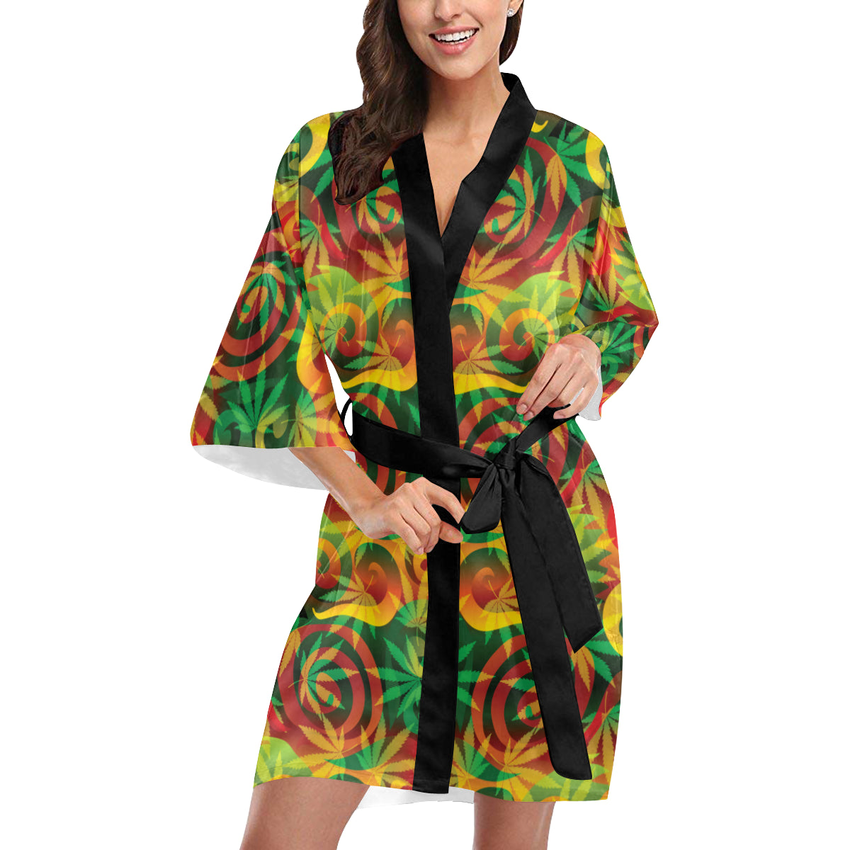 Rastafarian Pattern Print Design A01 Women's Short Kimono