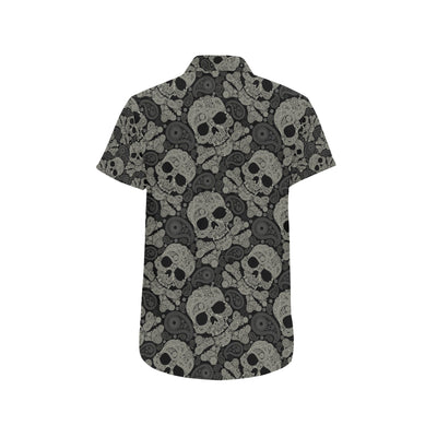 Paisley Skull Pattern Print Design A01 Men's Short Sleeve Button Up Shirt