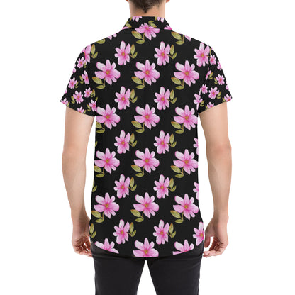 Magnolia Pattern Print Design MAG06 Men's Short Sleeve Button Up Shirt