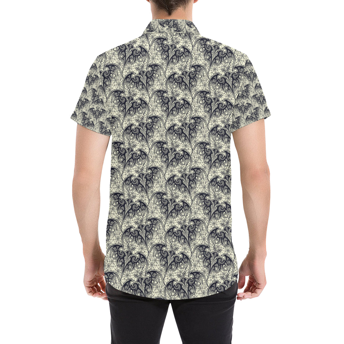 Bat Tribal Pattern Print Design 06 Men's Short Sleeve Button Up Shirt
