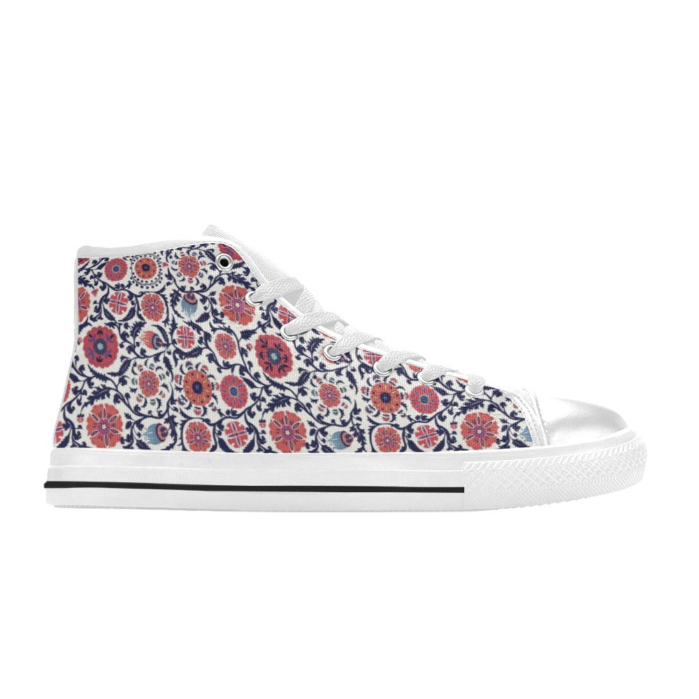 Suzani Print Design LKS304 High Top Women's White Shoes
