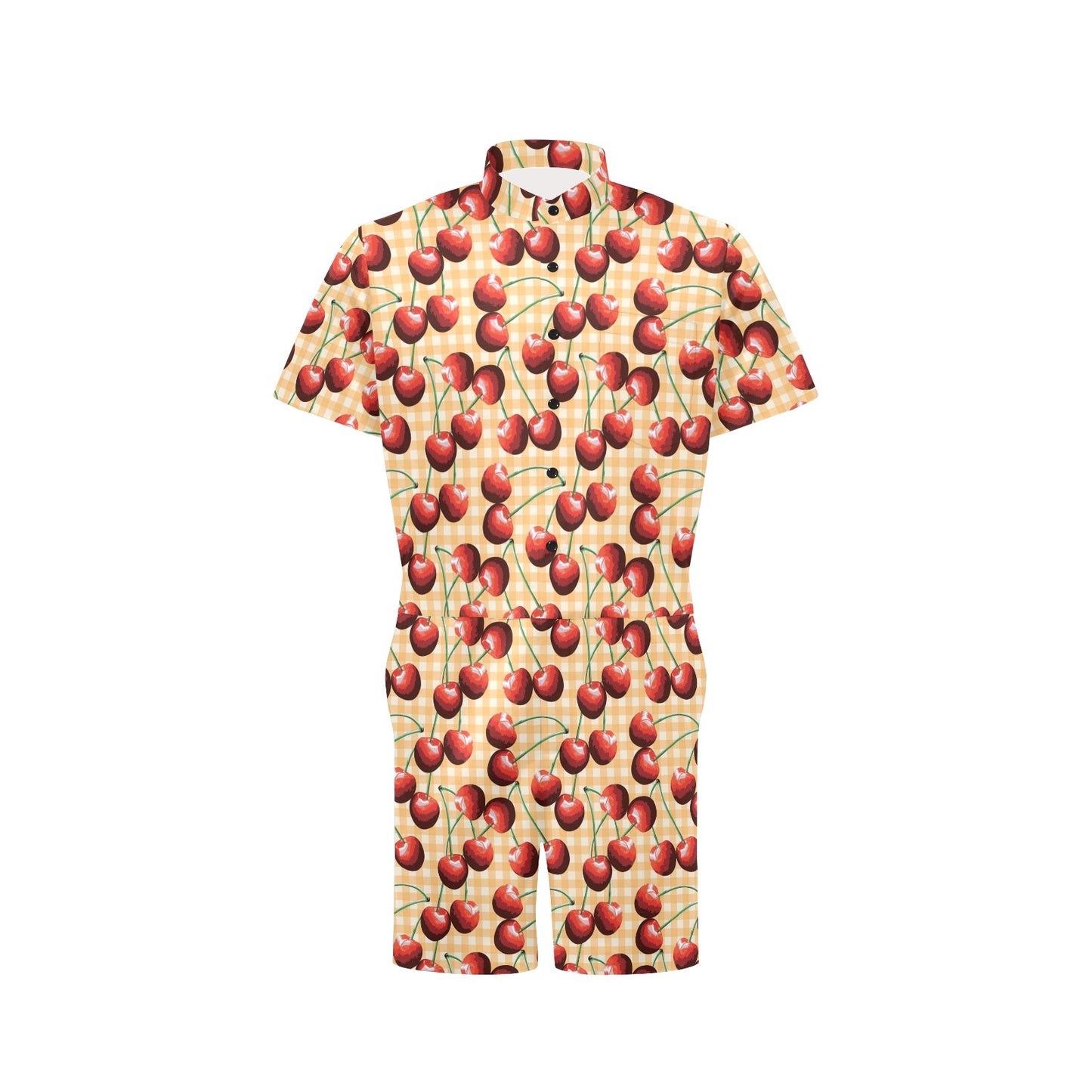 Cherry Orange Plaid Print Men's Romper