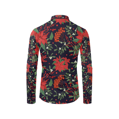 Poinsettia Pattern Print Design POT02 Men's Long Sleeve Shirt