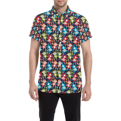 Monkey Colorful Design Themed Print Men's Short Sleeve Button Up Shirt