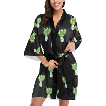 Kale Pattern Print Design 02 Women's Short Kimono