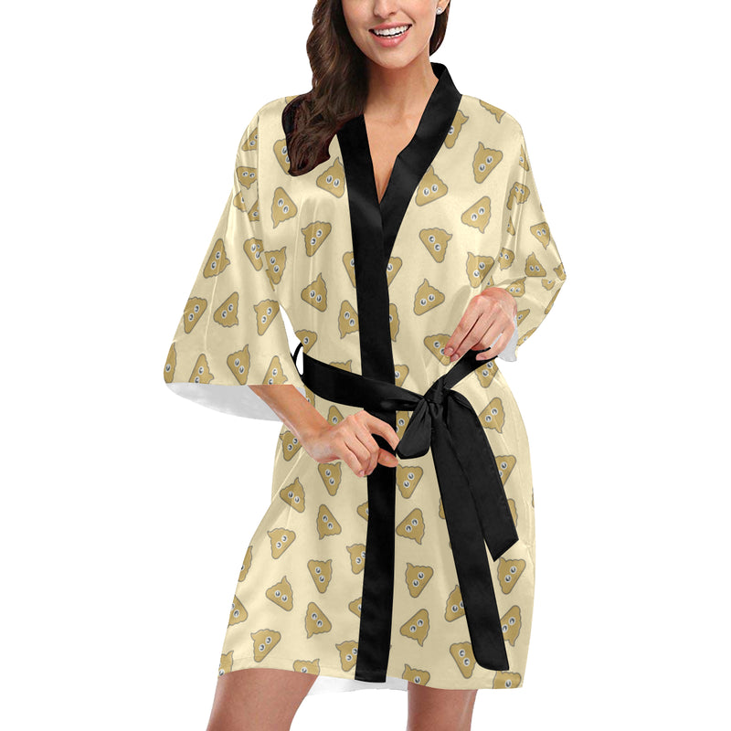 Poop Emoji Pattern Print Design A02 Women's Short Kimono