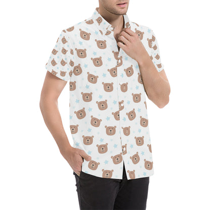 Bear Pattern Print Design BE02 Men's Short Sleeve Button Up Shirt