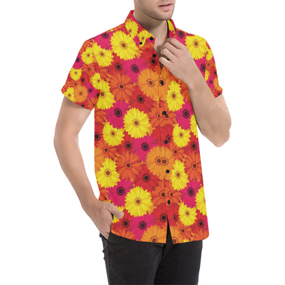 Gerberas Pattern Print Design GB05 Men's Short Sleeve Button Up Shirt