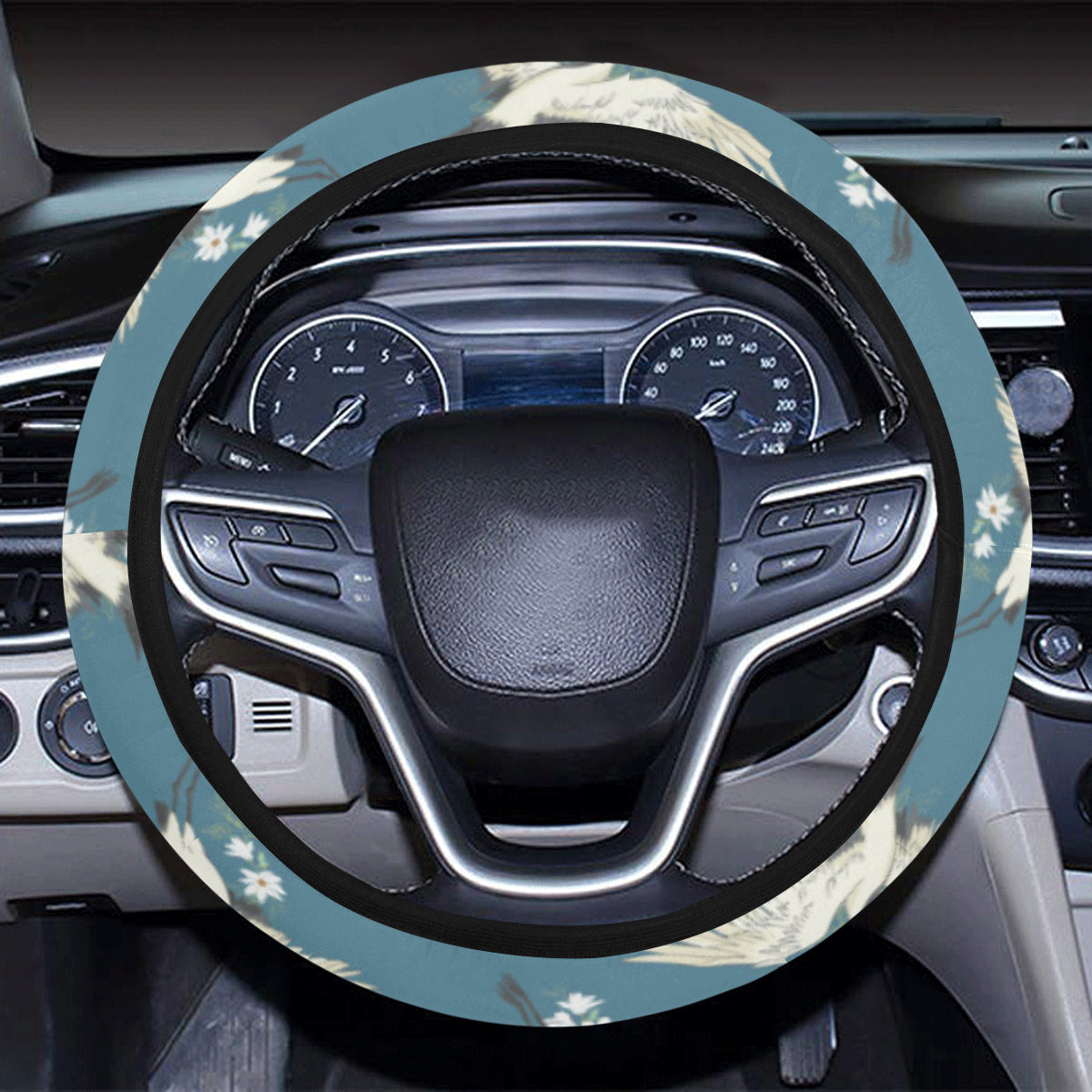 Crane Pattern Print Design 02 Steering Wheel Cover with Elastic Edge