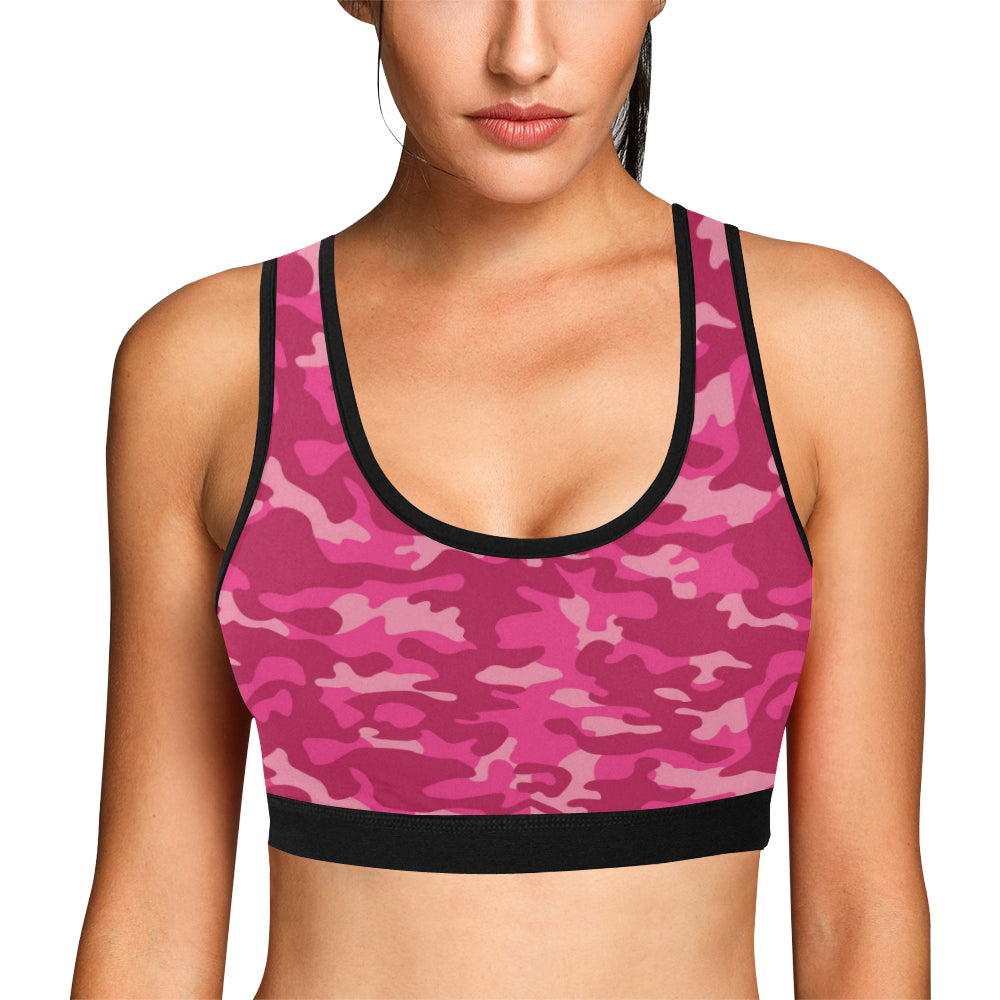 Camo Pink Pattern Print Design 01 Sports Bra