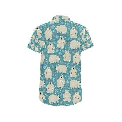 Bear Pattern Print Design BE04 Men's Short Sleeve Button Up Shirt