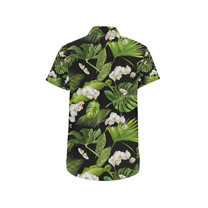 Tropical Flower Pattern Print Design TF026 Men's Short Sleeve Button Up Shirt