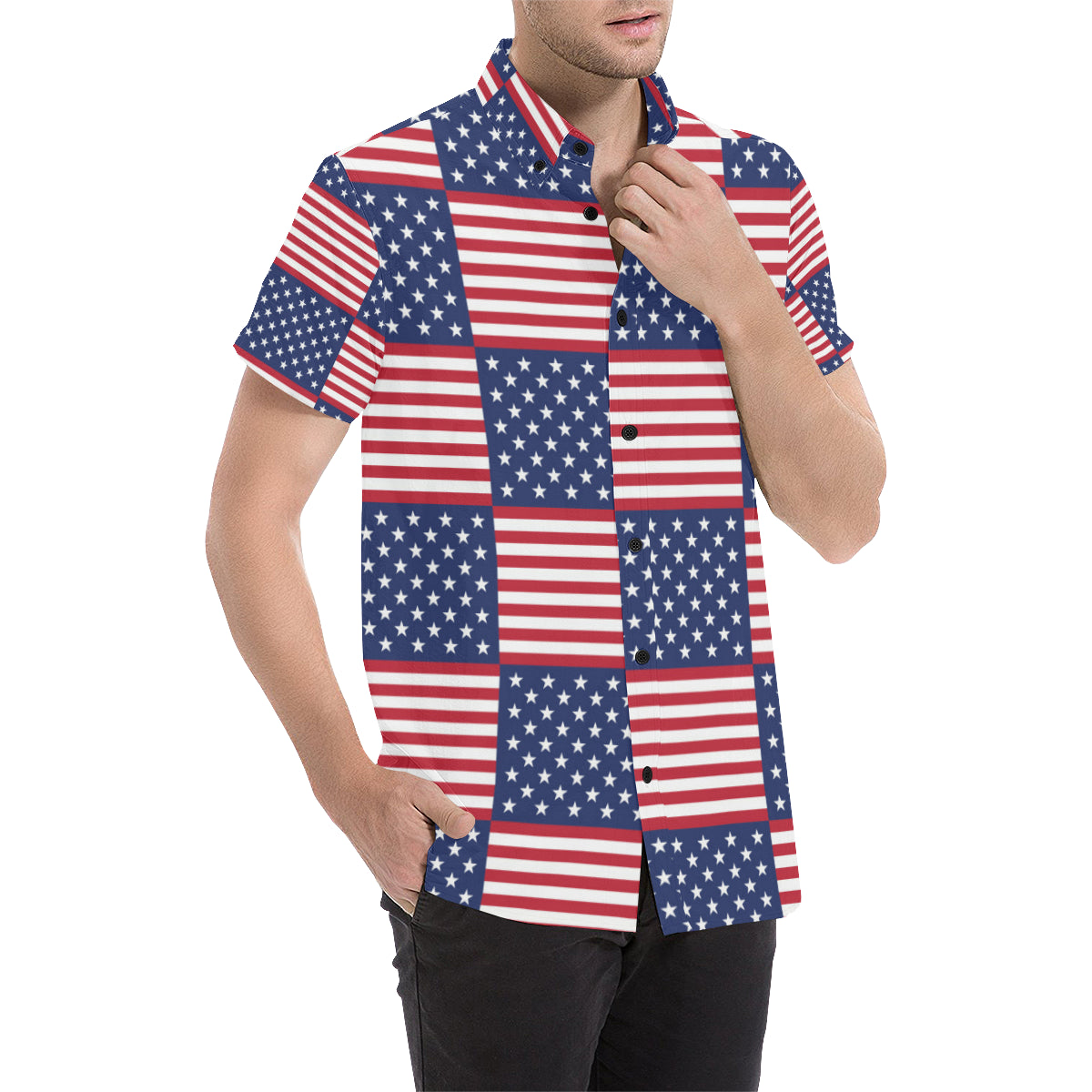 Patriotic US Flag Pattern Print Design A03 Men's Short Sleeve Button Up Shirt