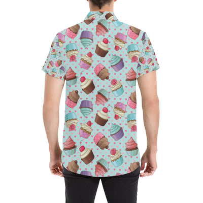 Cupcakes Fancy Heart Print Pattern Men's Short Sleeve Button Up Shirt